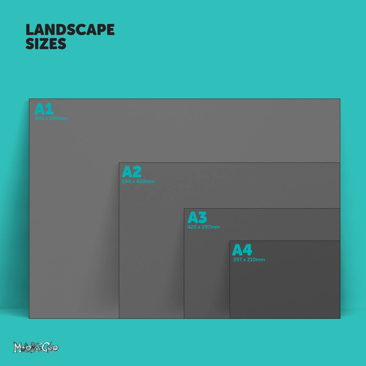 Landscape wall art sizes including A1, A2, A3 and A4, designed by MooksGoo