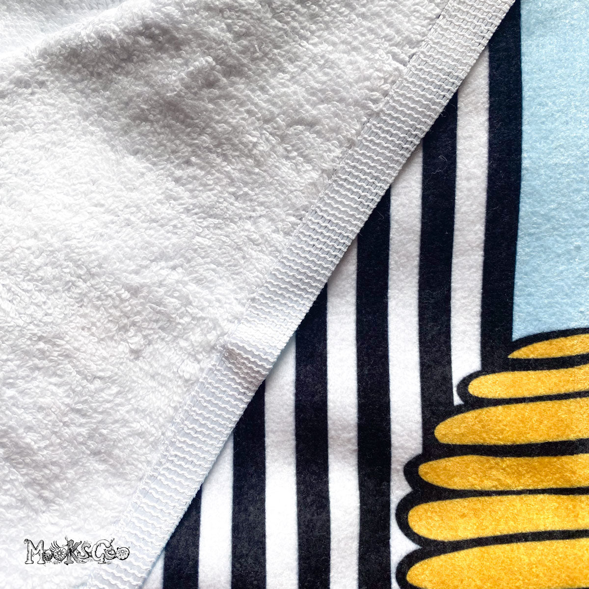 close-up of a towel with honeys, bees and flowers, designed by MooksGoo