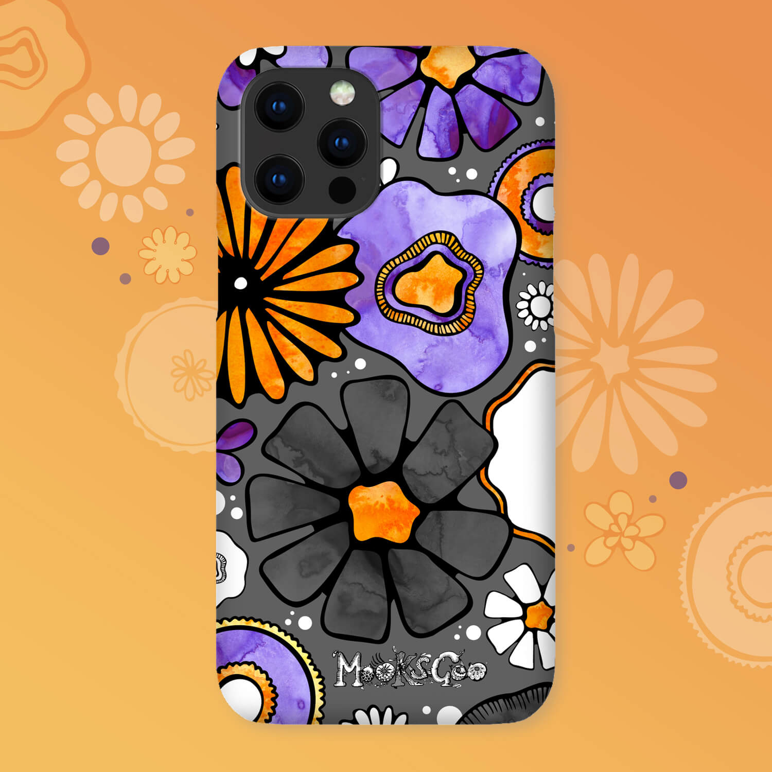 Phone case with colourful floral design illustrated by MooksGoo