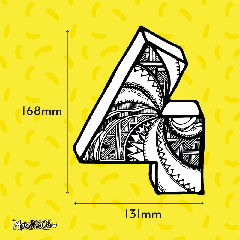 Number 4 large fun illustrated house number for wheelie bins, designed by MooksGoo