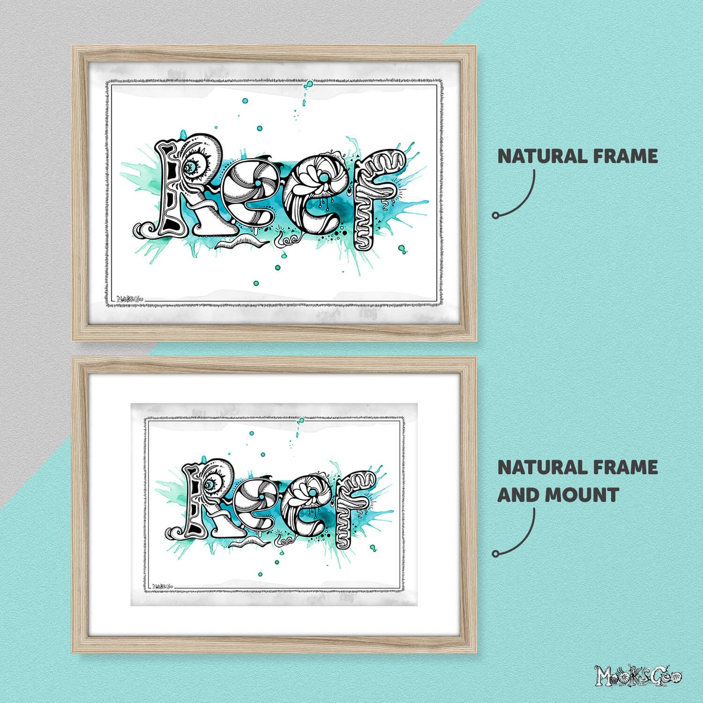 Natural frame with a child's personalised name for nursery, bedroom or playroom, designed by MooksGoo