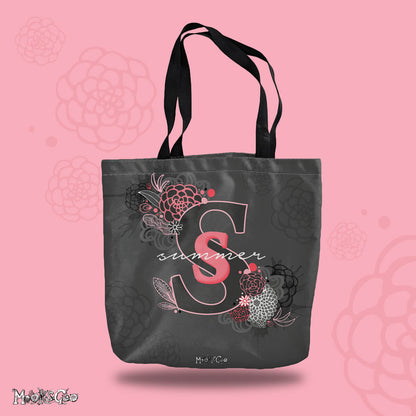 Front view of a personalised tote bag with the name Summer on it, designed by MooksGoo
