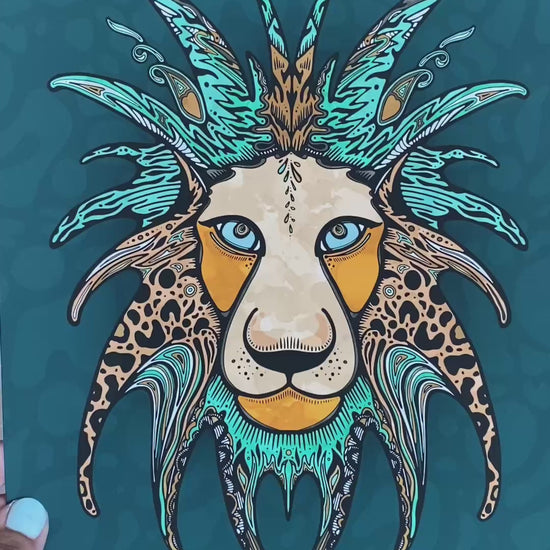 Safari coloured illustrated lion on 200gsm matte art paper, designed by MooksGoo