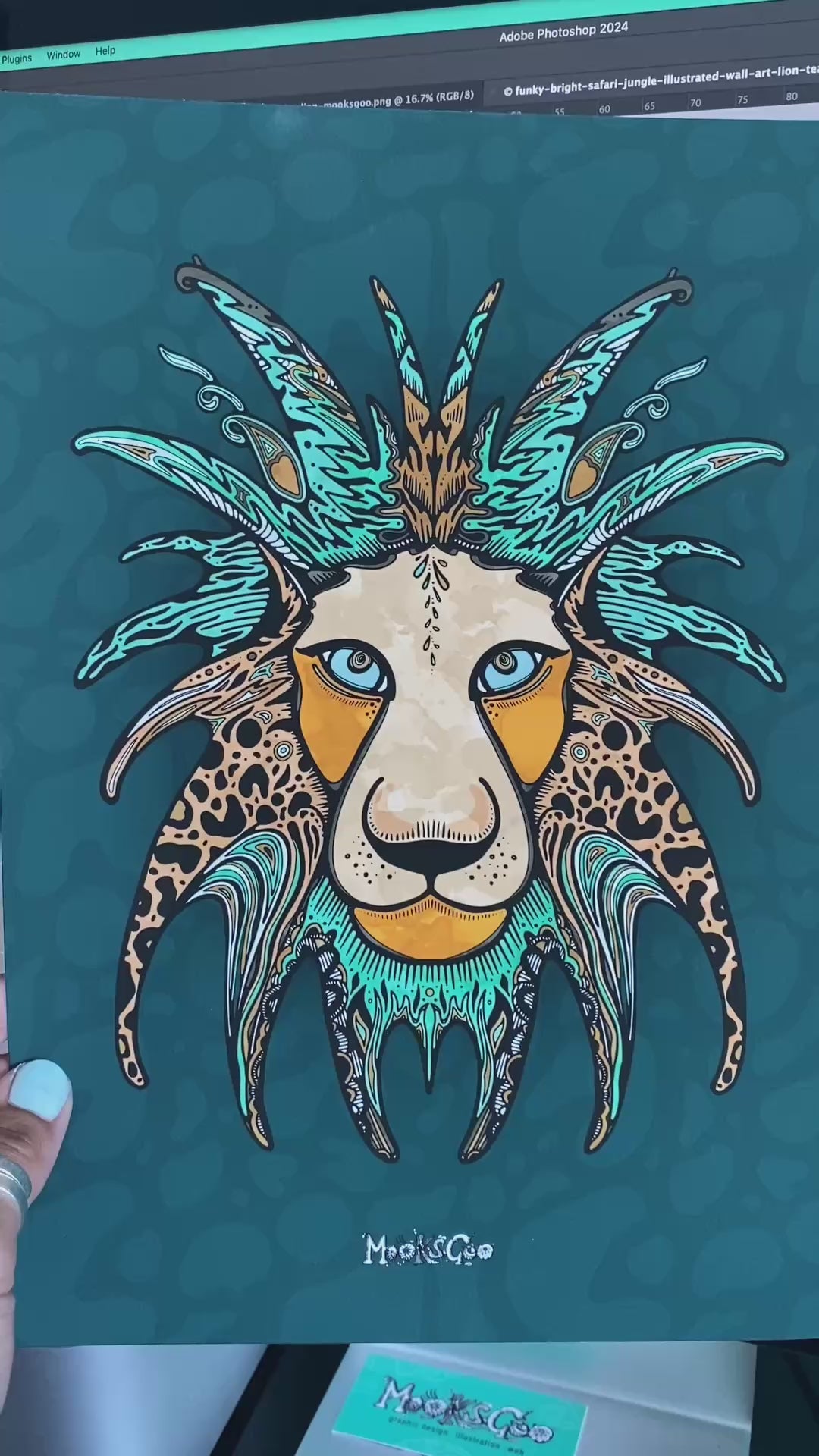 Safari coloured illustrated lion on 200gsm matte art paper, designed by MooksGoo