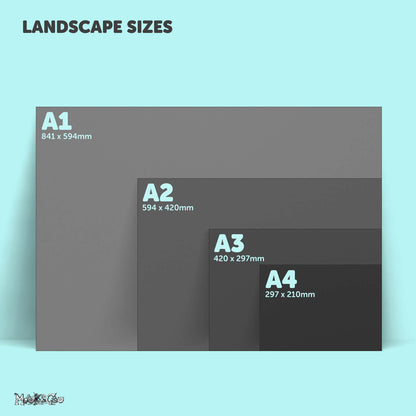 Landscape wall art sizes including A1, A2, A3 and A4, designed by MooksGoo