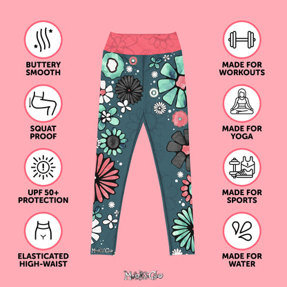 benefits of workout yoga flower power leggings, designed by MooksGoo