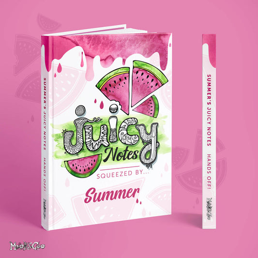 personalised melon journal, diary or notebook with watercolour pink and green splashes, designed by MooksGoo