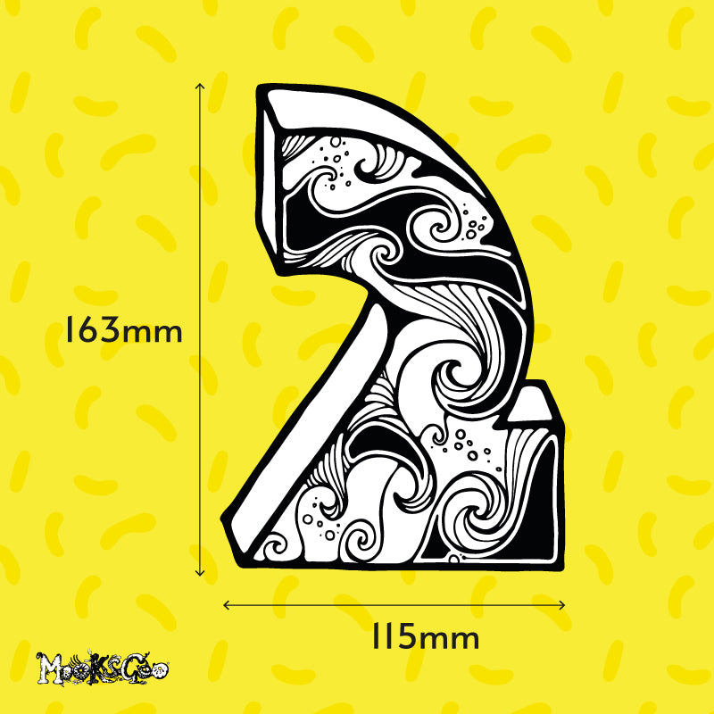 Number 2 large fun illustrated house number for wheelie bins, designed by MooksGoo