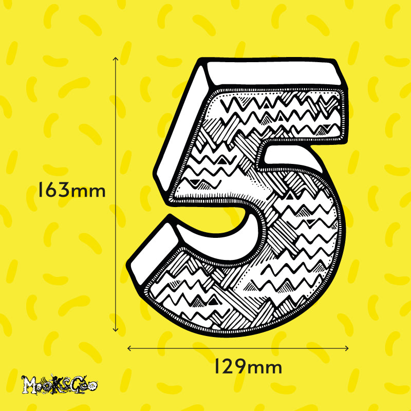 Number 5 large fun illustrated house number for wheelie bins, designed by MooksGoo