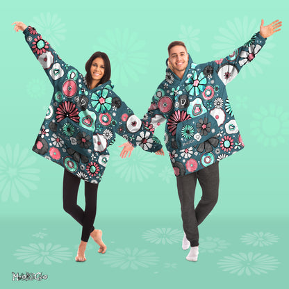 Men and women's unisex flower power oversized large illustrated hoodie, designed by MooksGoo